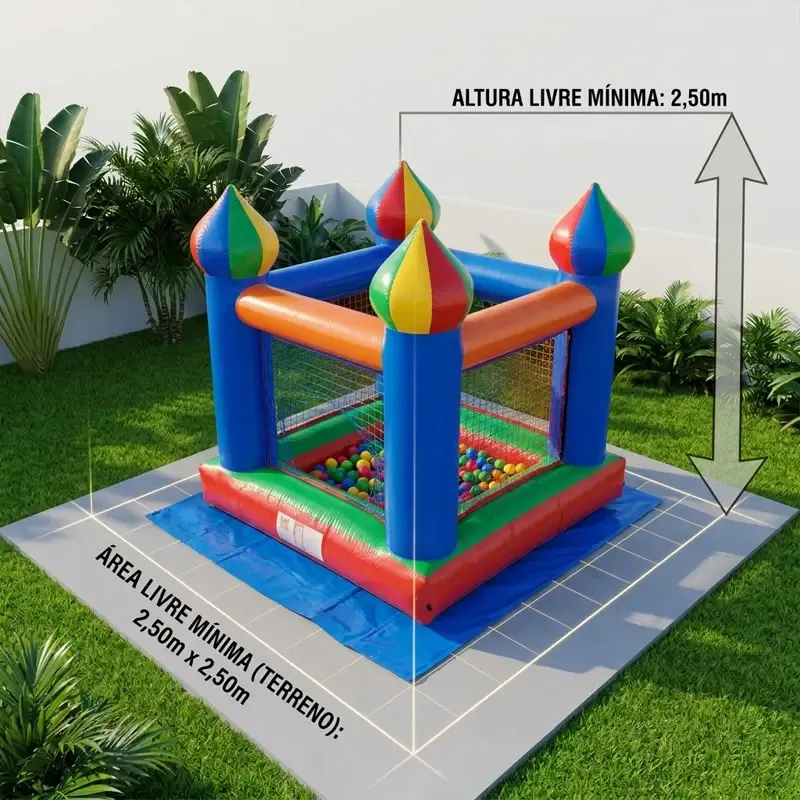 Espaço necessário para instalar a piscina de bolinhas inflável