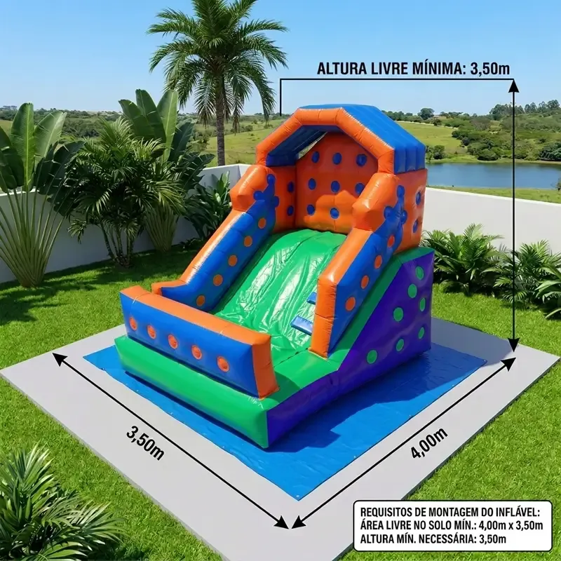 Espaço necessário para instalar o tobogã mini com chapéu